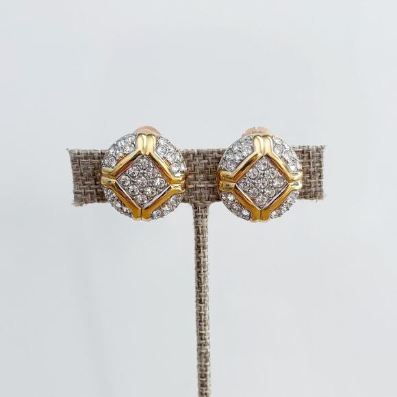Vintage Nina Ricci Rhinestone Gold Tone Clip-On Earrings Signed - Picture 5 of 15